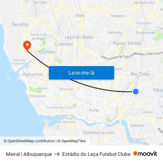 Meiral | Albuquerque to Estádio do Leça Futebol Clube map