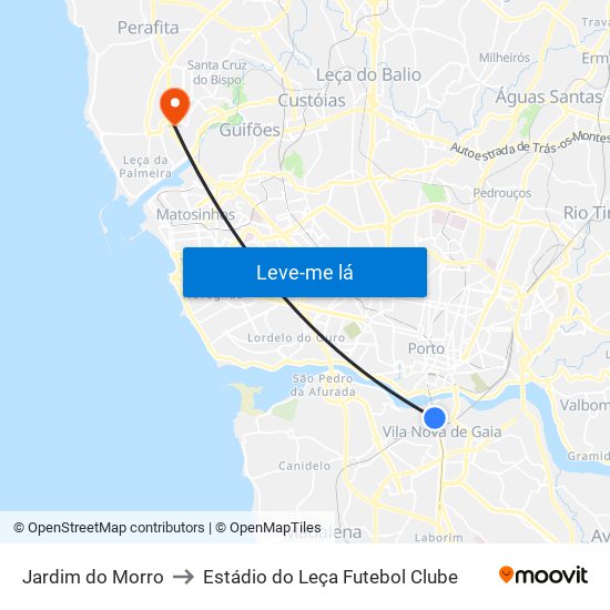 Jardim do Morro to Estádio do Leça Futebol Clube map