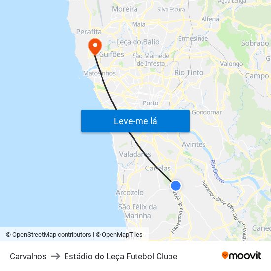 Carvalhos to Estádio do Leça Futebol Clube map