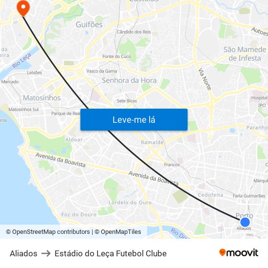 Aliados to Estádio do Leça Futebol Clube map