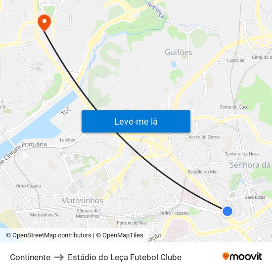 Continente to Estádio do Leça Futebol Clube map
