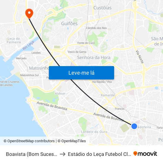 Boavista (Bom Sucesso) to Estádio do Leça Futebol Clube map