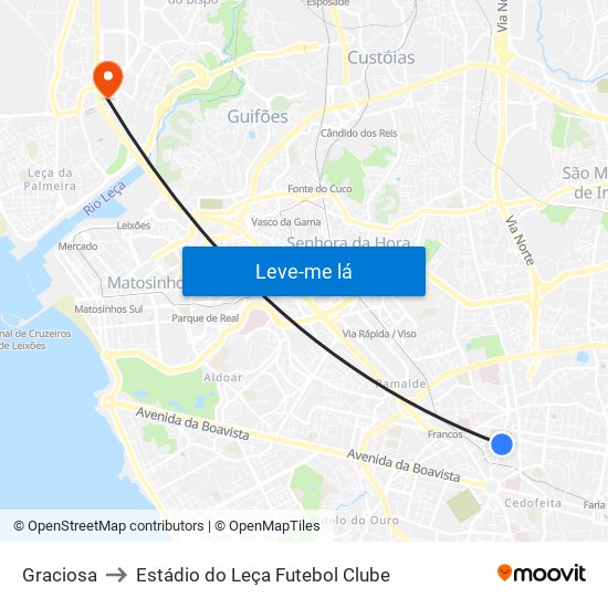 Graciosa to Estádio do Leça Futebol Clube map