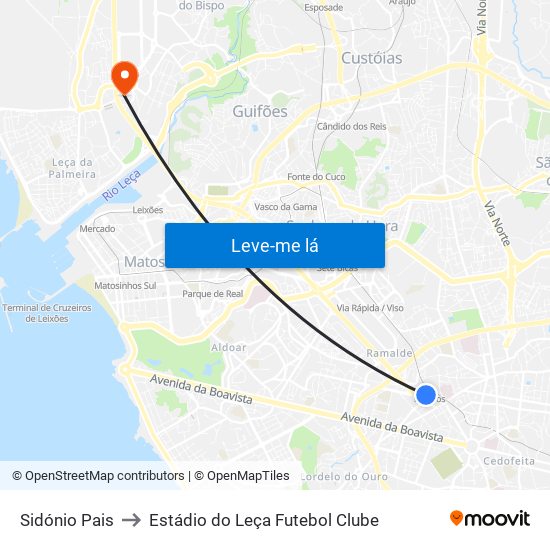 Sidónio Pais to Estádio do Leça Futebol Clube map