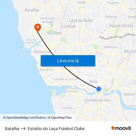 Batalha to Estádio do Leça Futebol Clube map