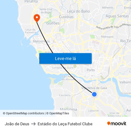 João de Deus to Estádio do Leça Futebol Clube map