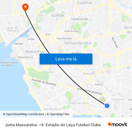 Junta Massarelos to Estádio do Leça Futebol Clube map