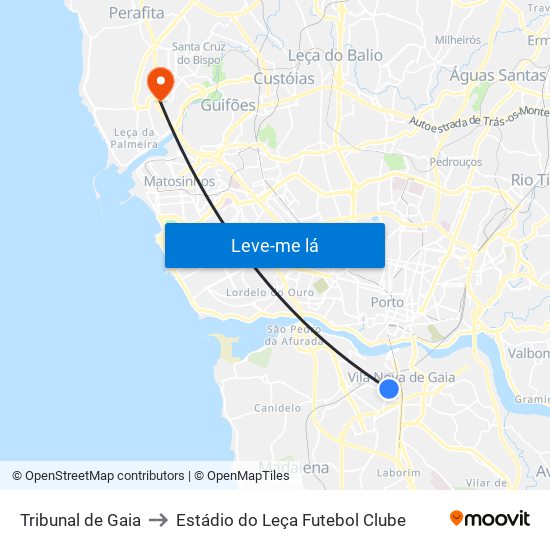 Tribunal de Gaia to Estádio do Leça Futebol Clube map