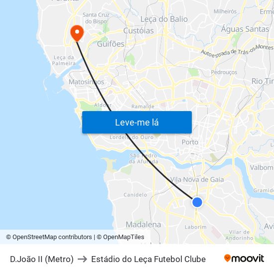 D.João II (Metro) to Estádio do Leça Futebol Clube map