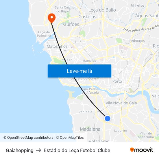 Gaiahopping to Estádio do Leça Futebol Clube map