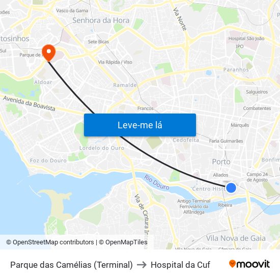 Parque das Camélias (Terminal) to Hospital da Cuf map