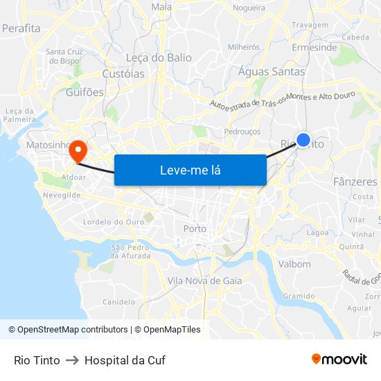 Rio Tinto to Hospital da Cuf map