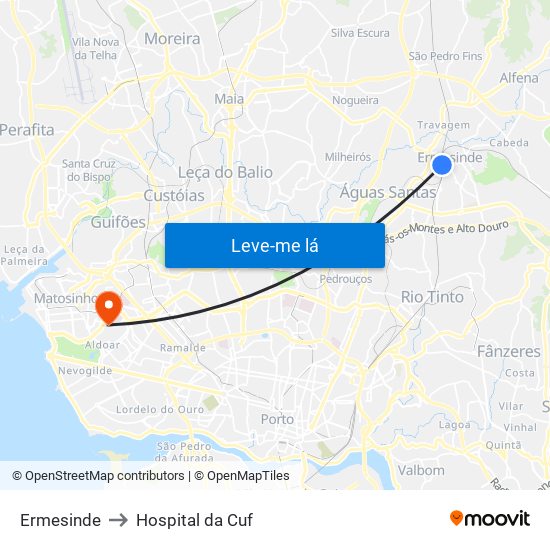 Ermesinde to Hospital da Cuf map