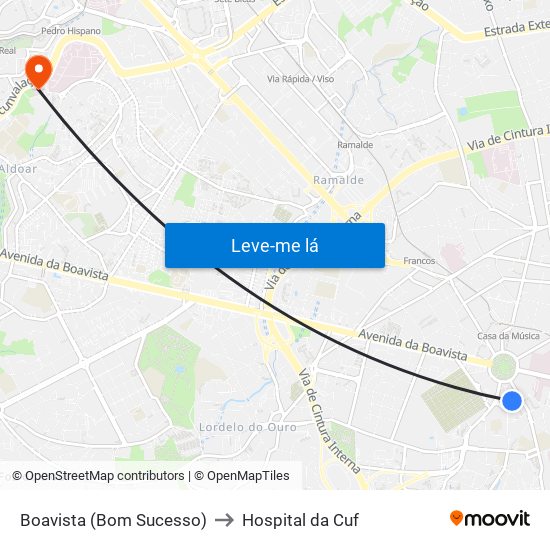 Boavista (Bom Sucesso) to Hospital da Cuf map