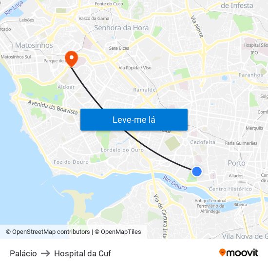 Palácio to Hospital da Cuf map