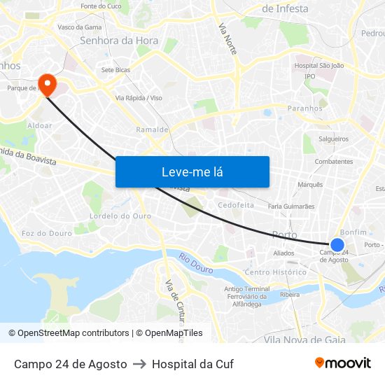 Campo 24 de Agosto to Hospital da Cuf map