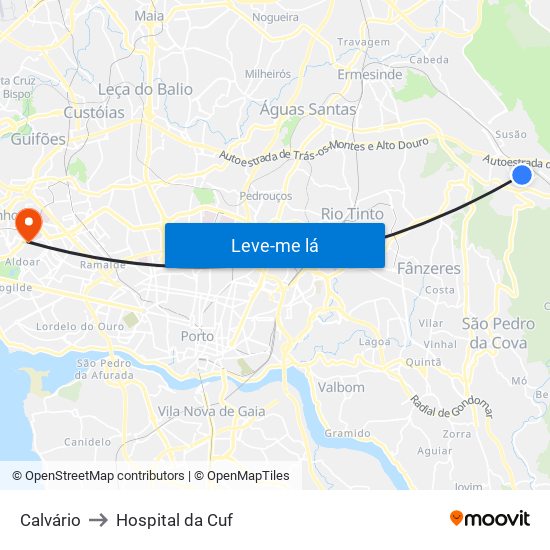 Calvário to Hospital da Cuf map