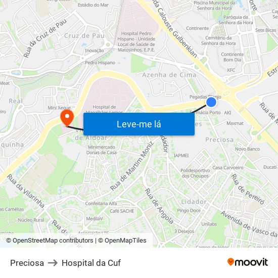 Preciosa to Hospital da Cuf map