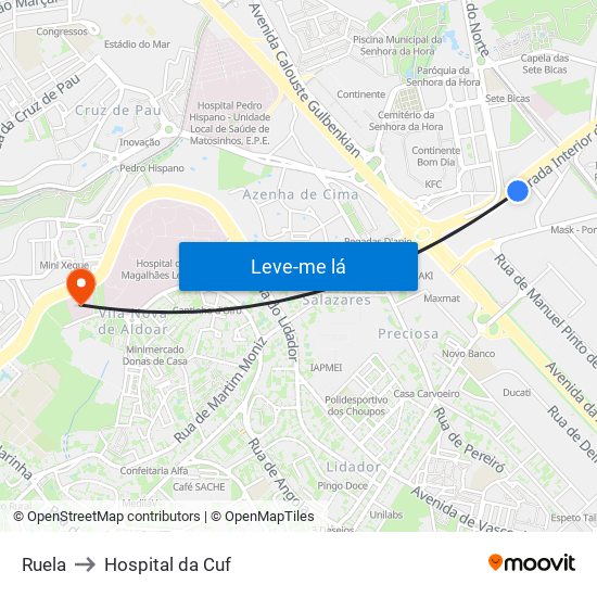 Ruela to Hospital da Cuf map