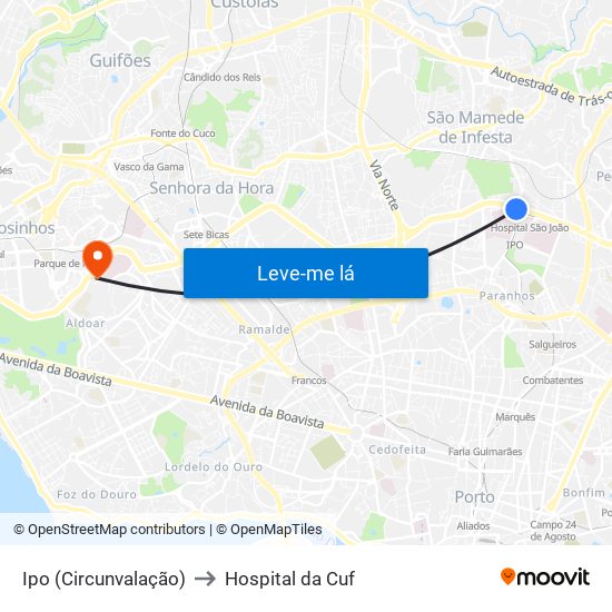 Ipo (Circunvalação) to Hospital da Cuf map