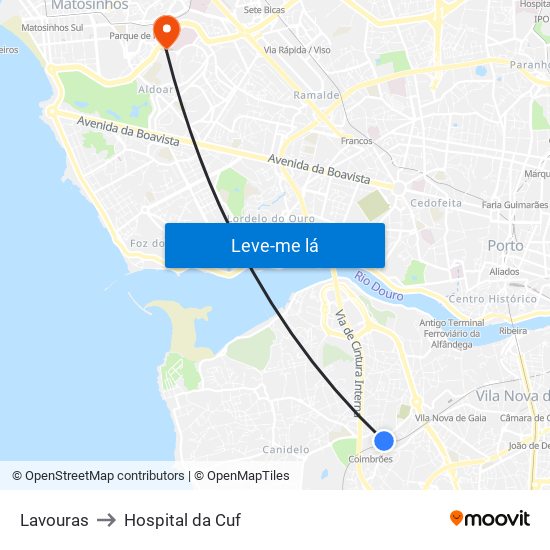 Lavouras to Hospital da Cuf map