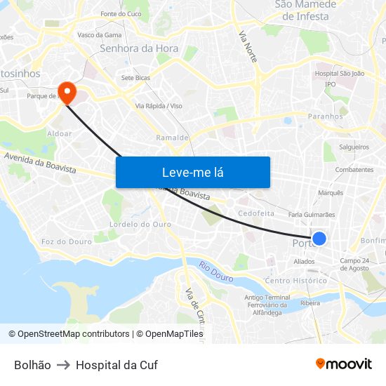 Bolhão to Hospital da Cuf map