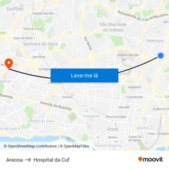 Areosa to Hospital da Cuf map