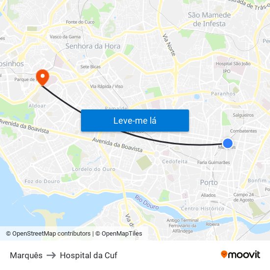 Marquês to Hospital da Cuf map