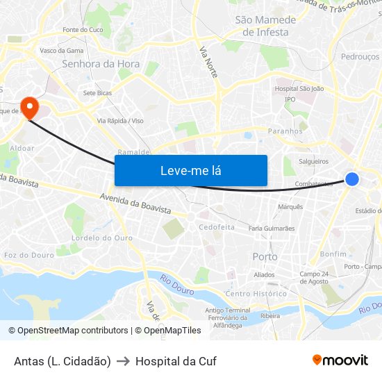 Antas (L. Cidadão) to Hospital da Cuf map