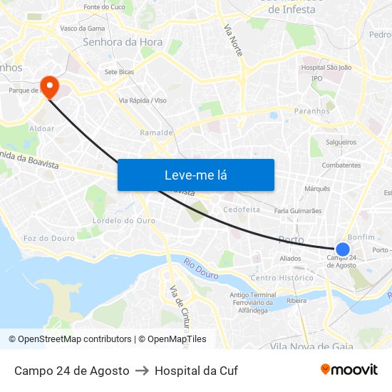Campo 24 de Agosto to Hospital da Cuf map