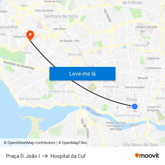 Praça D. João I to Hospital da Cuf map