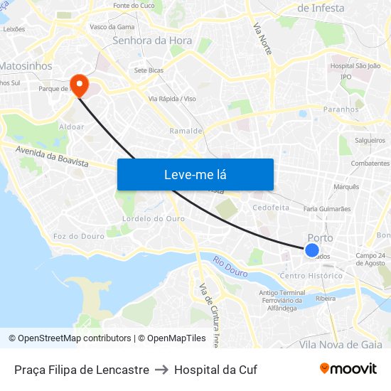 Praça Filipa de Lencastre to Hospital da Cuf map