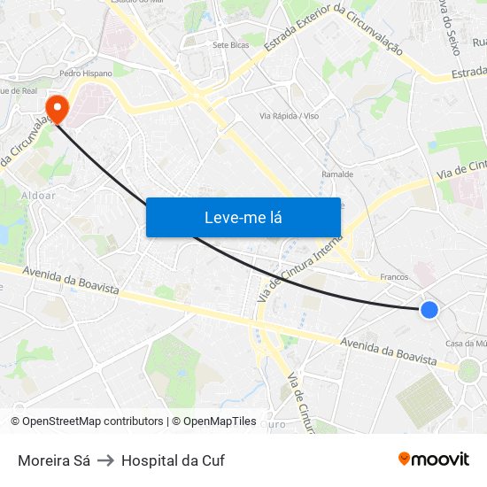 Moreira Sá to Hospital da Cuf map