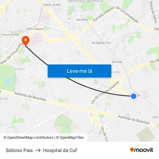 Sidónio Pais to Hospital da Cuf map