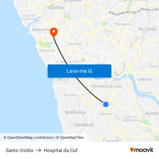 Santo Ovídio to Hospital da Cuf map