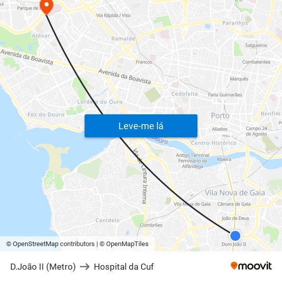 D.João II (Metro) to Hospital da Cuf map