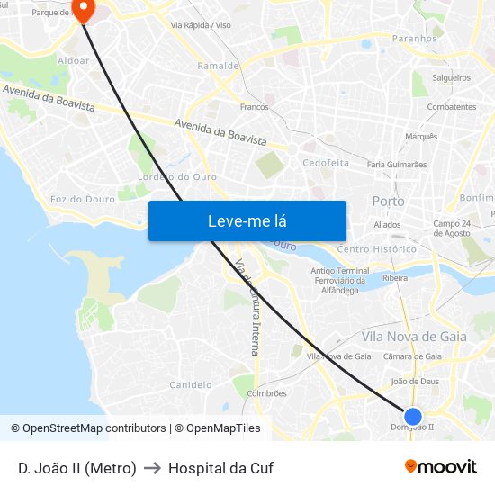 D. João II (Metro) to Hospital da Cuf map