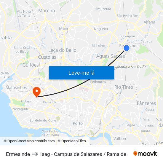 Ermesinde to Isag - Campus de Salazares / Ramalde map