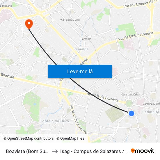 Boavista (Bom Sucesso) to Isag - Campus de Salazares / Ramalde map