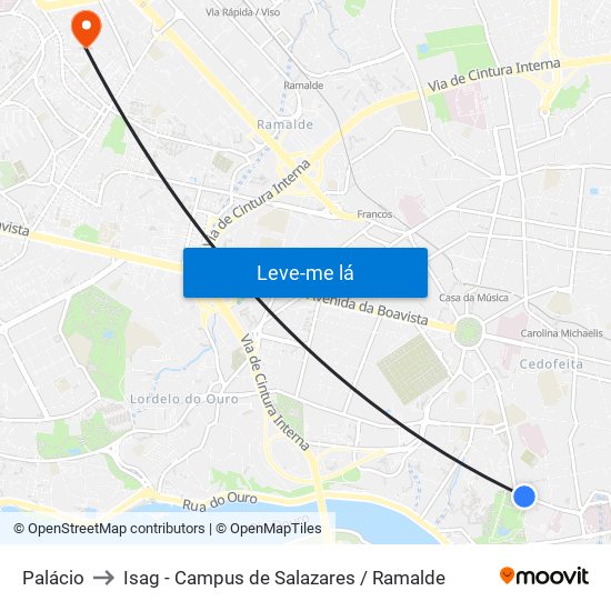 Palácio to Isag - Campus de Salazares / Ramalde map