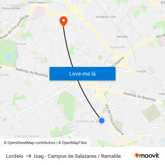Lordelo to Isag - Campus de Salazares / Ramalde map
