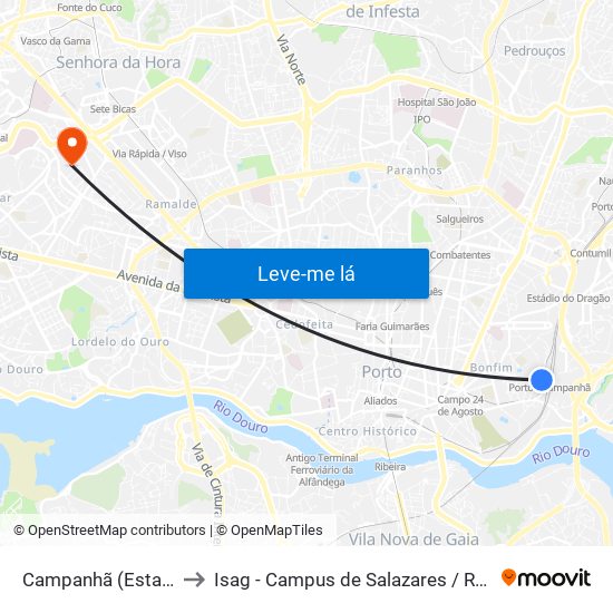 Campanhã (Estação) to Isag - Campus de Salazares / Ramalde map