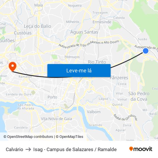 Calvário to Isag - Campus de Salazares / Ramalde map