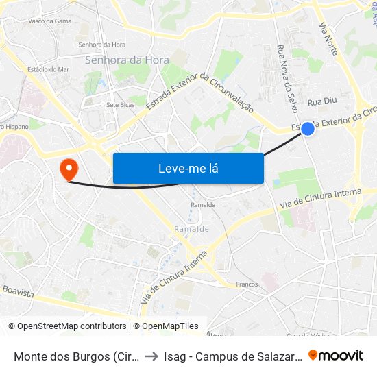 Monte dos Burgos (Circunvalação) to Isag - Campus de Salazares / Ramalde map