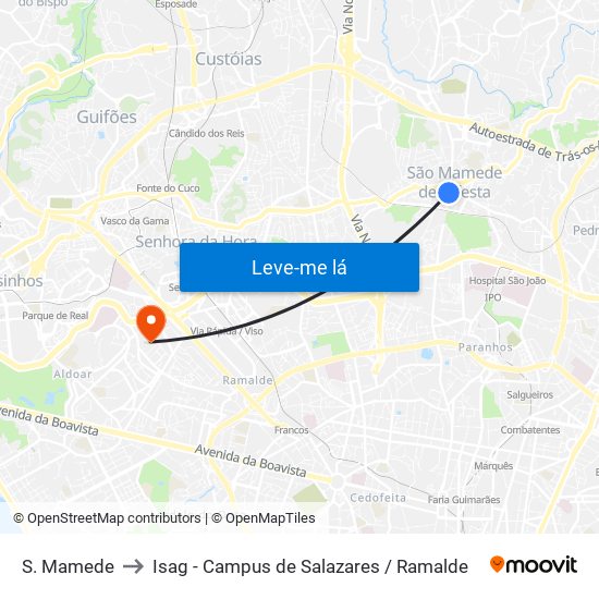 S. Mamede to Isag - Campus de Salazares / Ramalde map