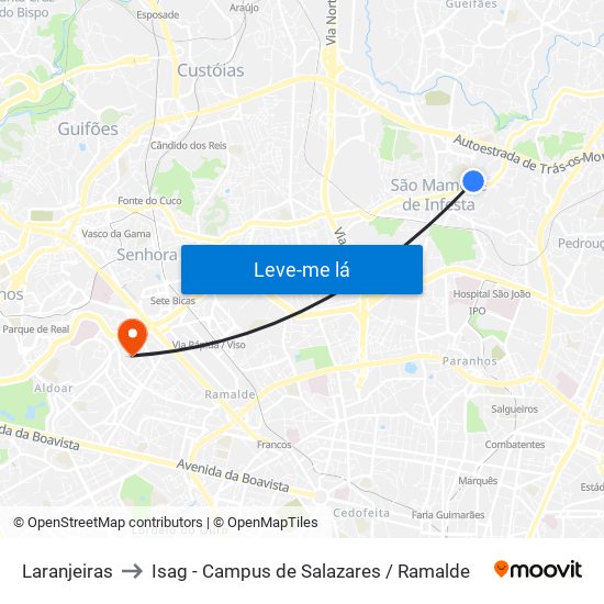 Laranjeiras to Isag - Campus de Salazares / Ramalde map