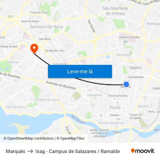 Marquês to Isag - Campus de Salazares / Ramalde map