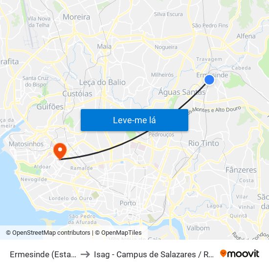 Ermesinde (Estação) to Isag - Campus de Salazares / Ramalde map