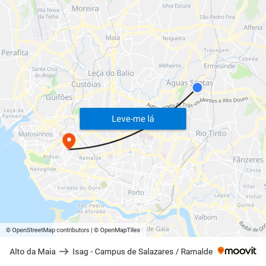 Alto da Maia to Isag - Campus de Salazares / Ramalde map