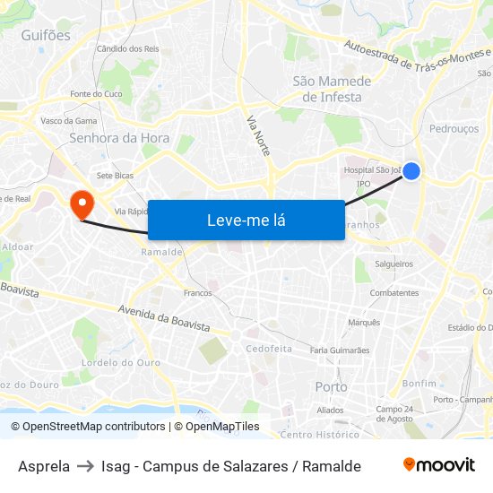 Asprela to Isag - Campus de Salazares / Ramalde map